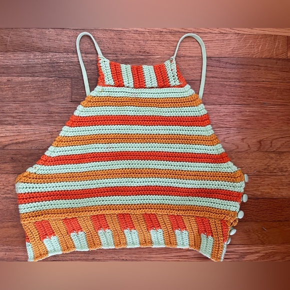Urban Outfitters Seraphina Striped High Neck Knit Tank Top Orange/ green medium - Picture 4 of 6